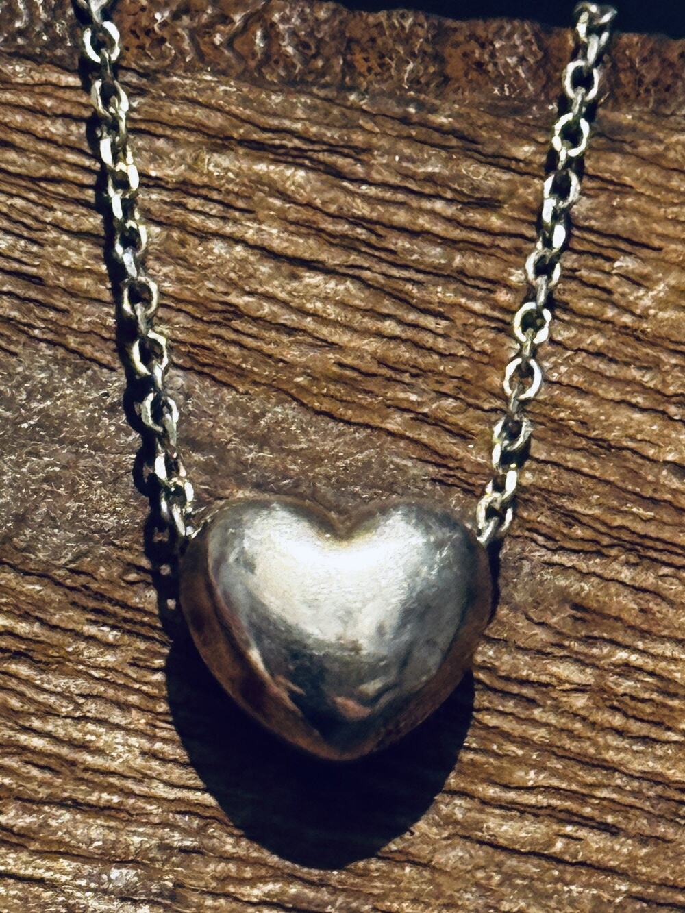 Vintage Dyadema 925 Italy Sterling Silver Puffy Heart Necklace 15-17” Signed